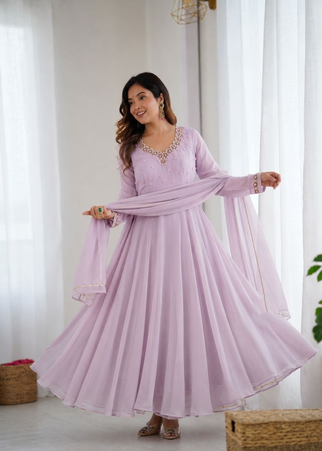 New Party Wear Look Fox Gerorrget Gown With Dupatta & pant
